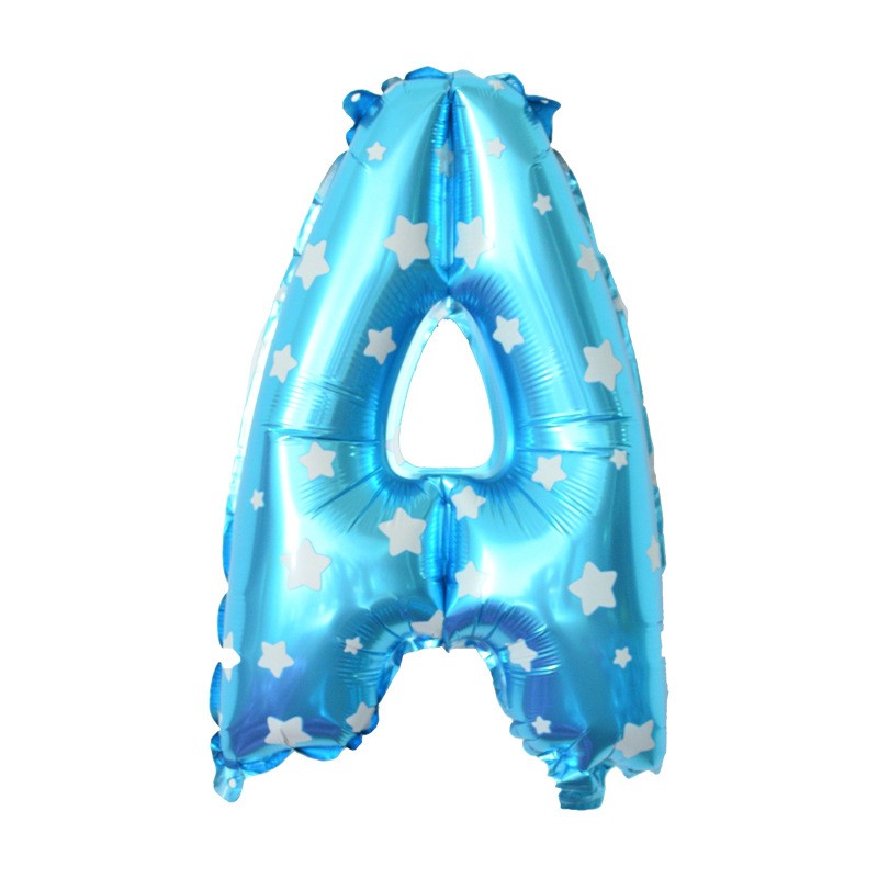 Balon Folie Metalizata Litera A, , 40 cm, Cu Imprimeu Stelute, Umflati cu Heliu sau Aer, Ambalaj Individual, Pai inclus, Albastru - imagine 2
