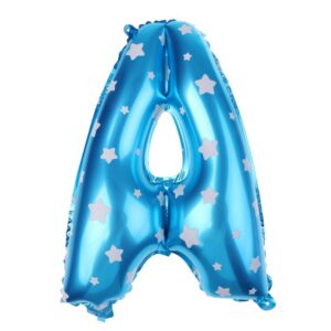 Balon Folie Metalizata Litera A, , 40 cm, Cu Imprimeu Stelute, Umflati cu Heliu sau Aer, Ambalaj Individual, Pai inclus, Albastru