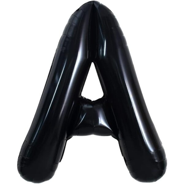 Balon Folie Metalizata Litera A, , 40 cm, Umflati cu Heliu sau Aer, Ambalaj Individual, Pai inclus, Negru