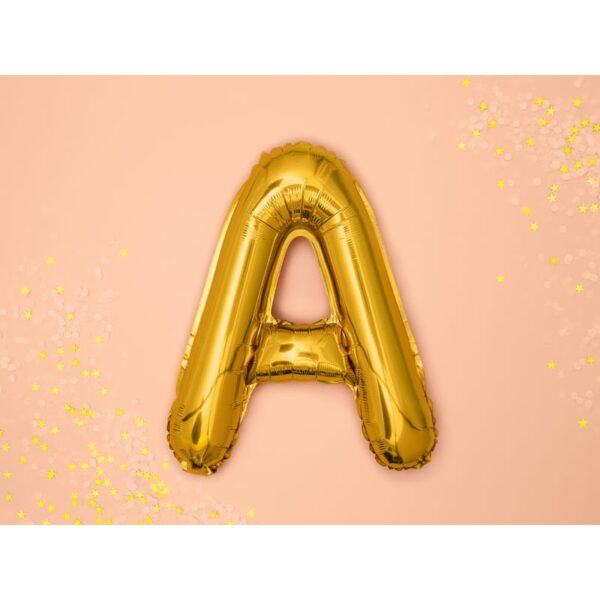 Balon Folie Metalizata Litera A, , 80 cm, Umflati cu Heliu sau Aer, Ambalaj Individual, Pai inclus, Auriu - imagine 2