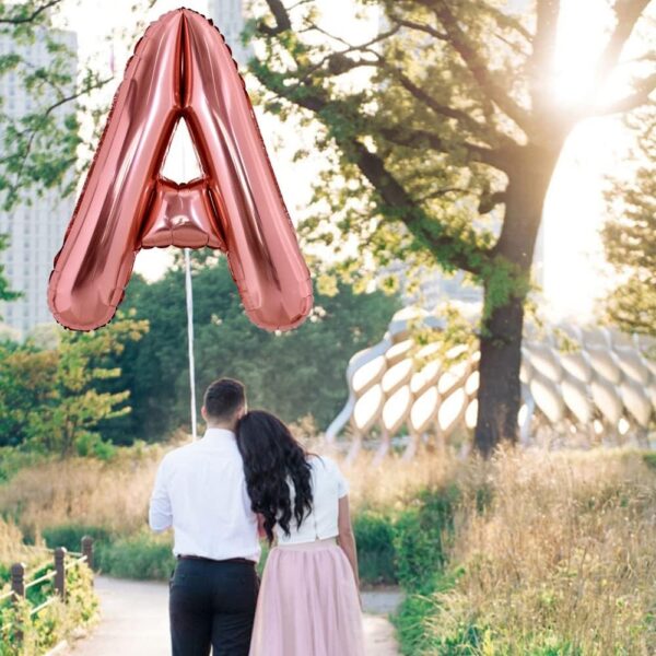 Balon Folie Metalizata Litera A, , 80 cm, Umflati cu Heliu sau Aer, Ambalaj Individual, Pai inclus, Rose Gold - imagine 3