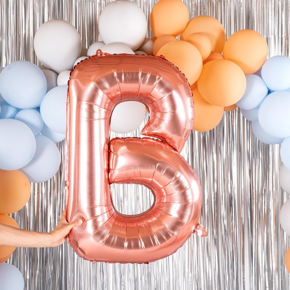 Balon Folie Metalizata Litera B, , 100 cm, Umflati cu Heliu sau Aer, Ambalaj Individual, Pai inclus, Rose Gold - imagine 2