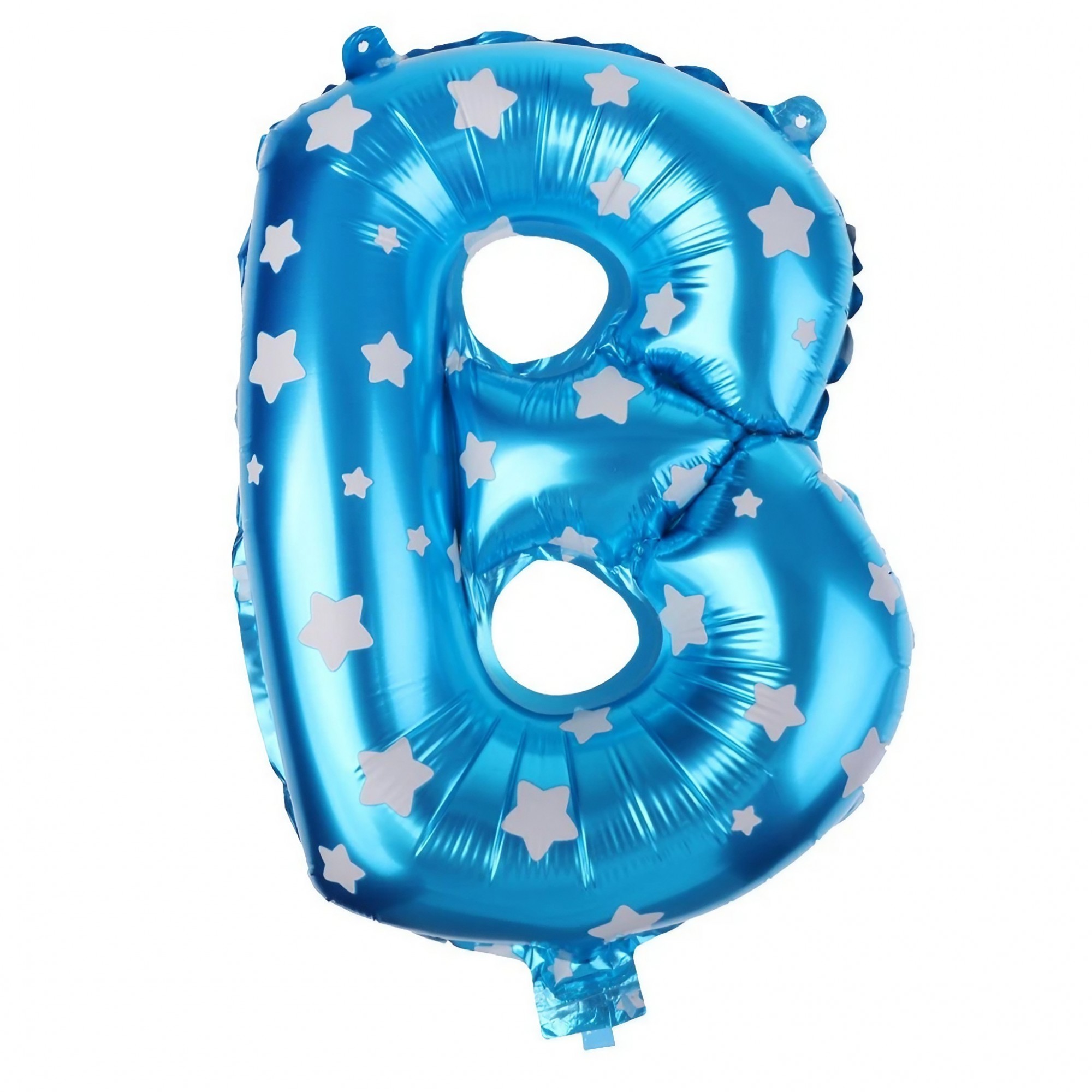 Balon Folie Metalizata Litera B, , 40 cm, Cu Imprimeu Stelute, Umflati cu Heliu sau Aer, Ambalaj Individual, Pai inclus, Albastru - imagine 3