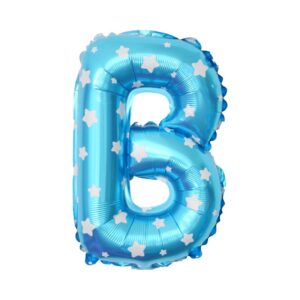Balon Folie Metalizata Litera B, , 40 cm, Cu Imprimeu Stelute, Umflati cu Heliu sau Aer, Ambalaj Individual, Pai inclus, Albastru