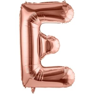 Balon Folie Metalizata Litera E, , 40 cm, Umflati cu Heliu sau Aer, Ambalaj Individual, Pai inclus, Rose Gold