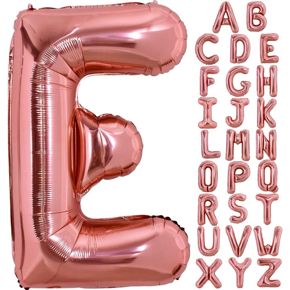 Balon Folie Metalizata Litera E, , 80 cm, Umflati cu Heliu sau Aer, Ambalaj Individual, Pai inclus, Rose Gold - imagine 4
