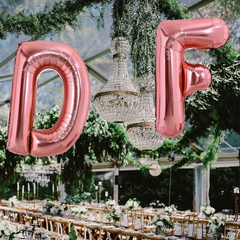 Balon Folie Metalizata Litera F, , 100 cm, Umflati cu Heliu sau Aer, Ambalaj Individual, Pai inclus, Rose Gold - imagine 2