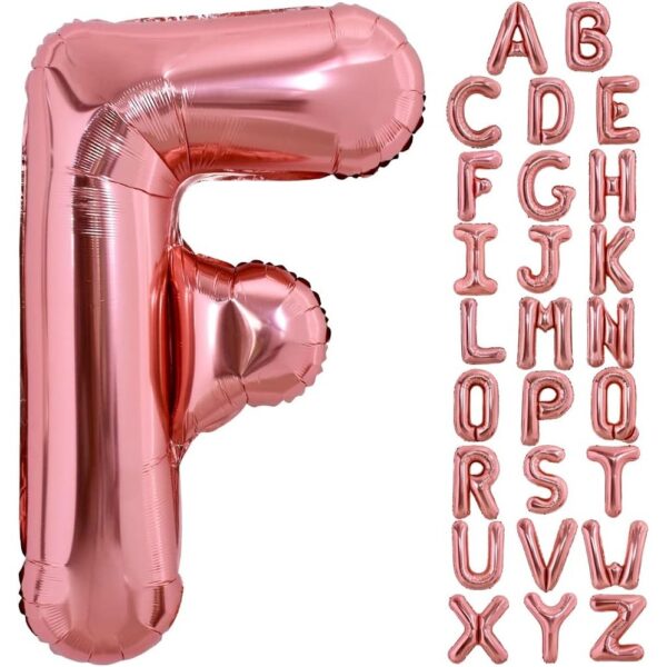 Balon Folie Metalizata Litera F, , 100 cm, Umflati cu Heliu sau Aer, Ambalaj Individual, Pai inclus, Rose Gold - imagine 4