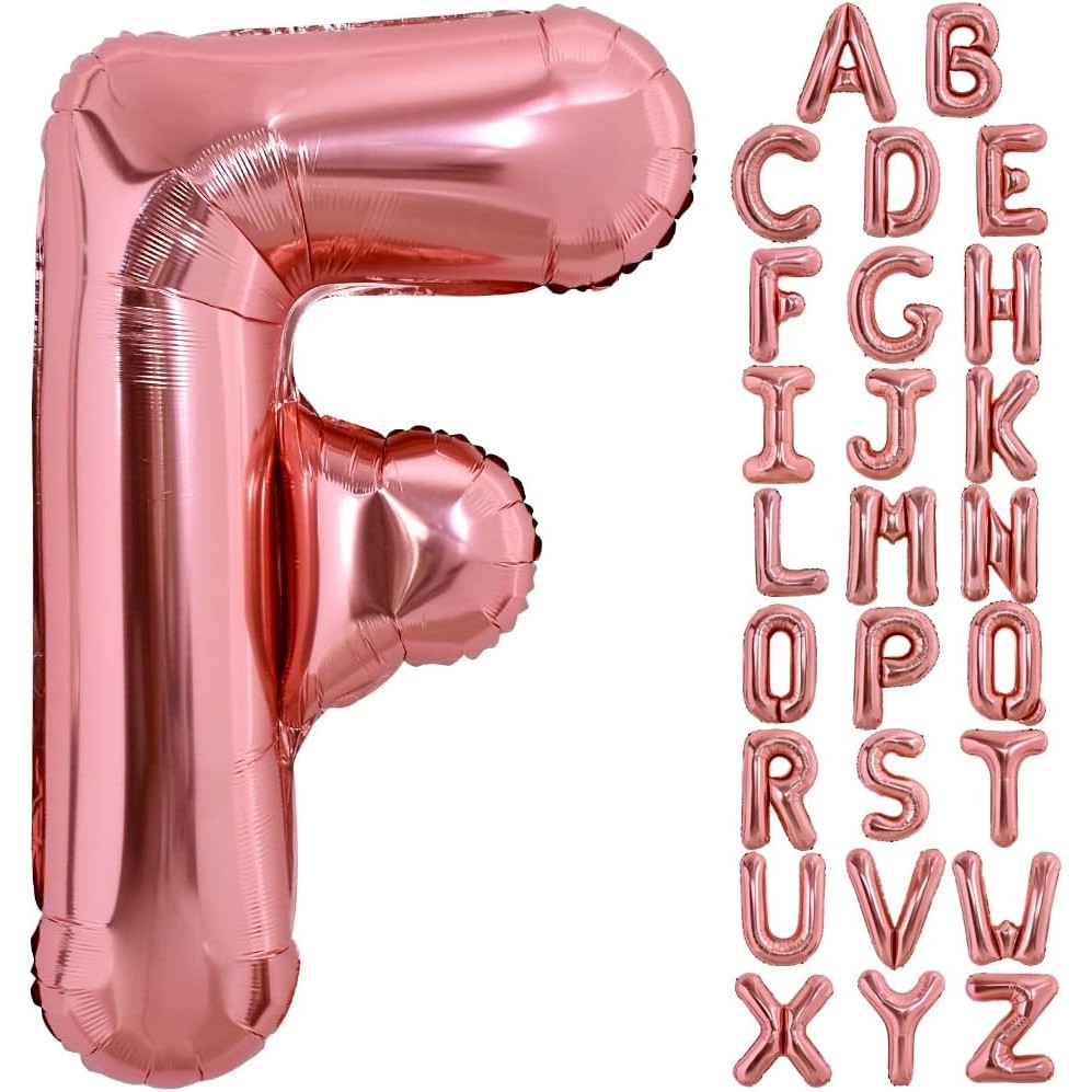 Balon Folie Metalizata Litera F, , 100 cm, Umflati cu Heliu sau Aer, Ambalaj Individual, Pai inclus, Rose Gold - imagine 4