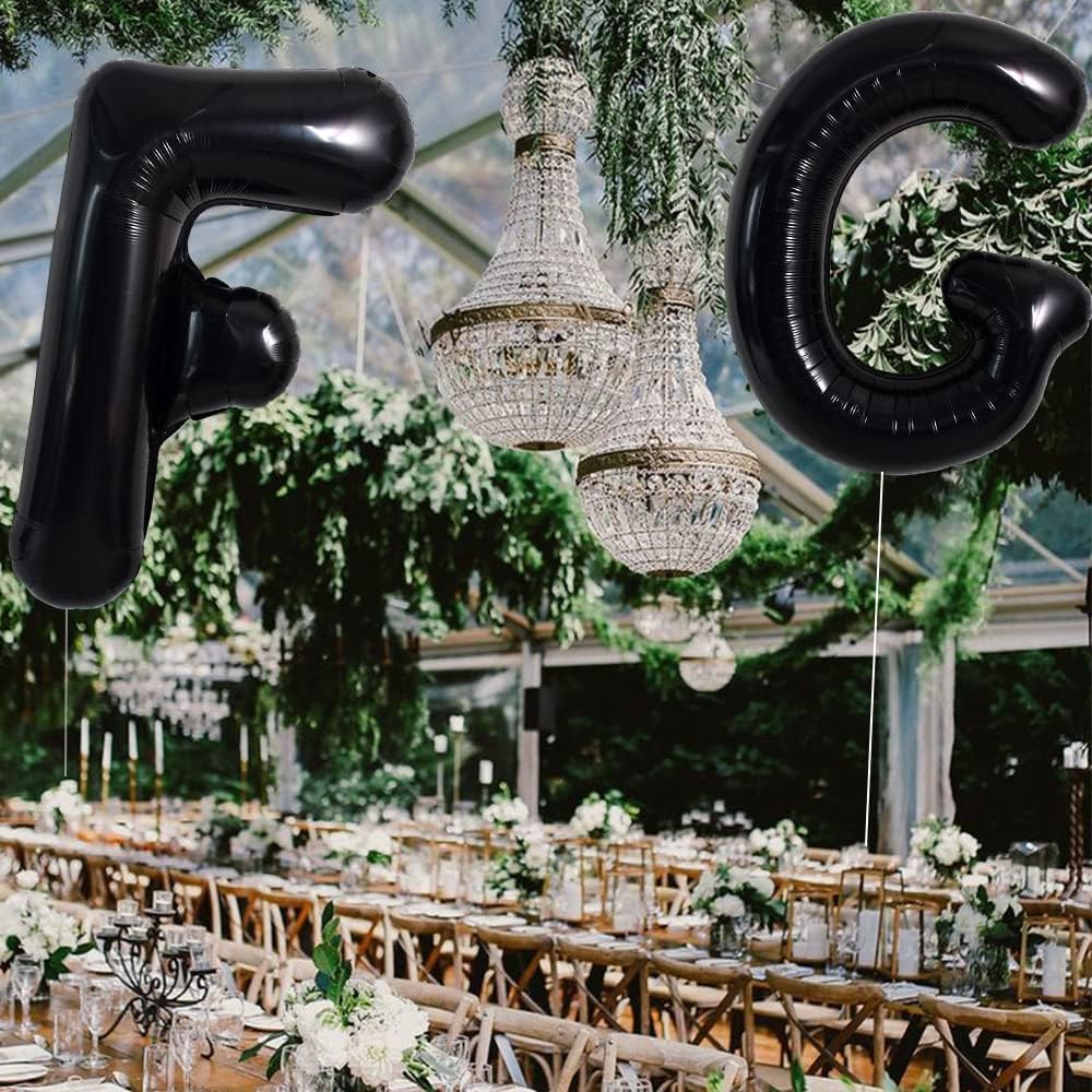 Balon Folie Metalizata Litera F, , 40 cm, Umflati cu Heliu sau Aer, Ambalaj Individual, Pai inclus, Negru - imagine 3