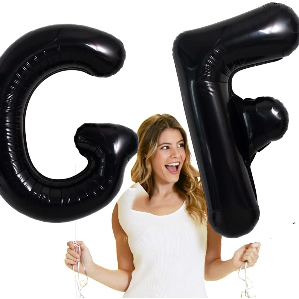 Balon Folie Metalizata Litera F, , 40 cm, Umflati cu Heliu sau Aer, Ambalaj Individual, Pai inclus, Negru - imagine 4