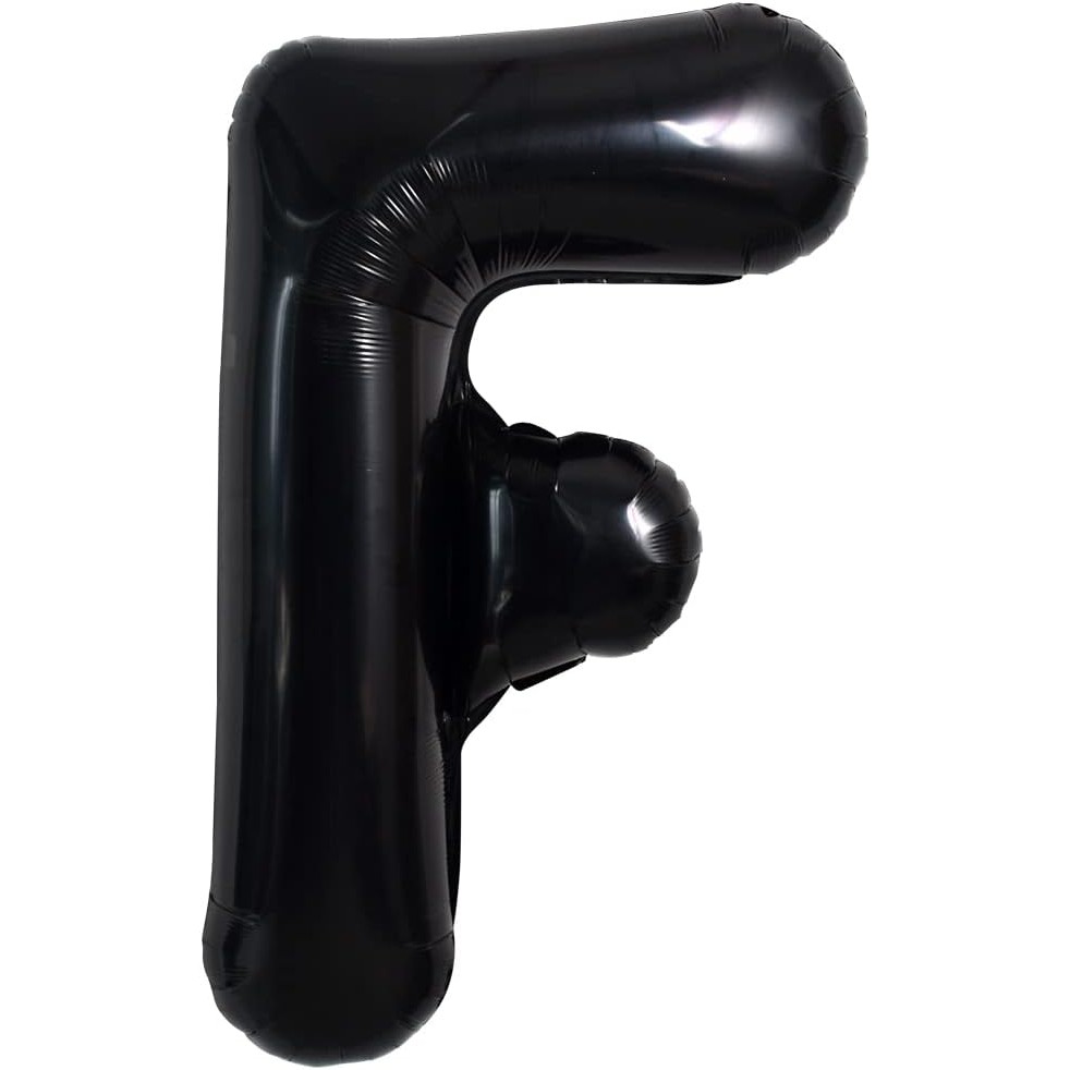 Balon Folie Metalizata Litera F, , 40 cm, Umflati cu Heliu sau Aer, Ambalaj Individual, Pai inclus, Negru