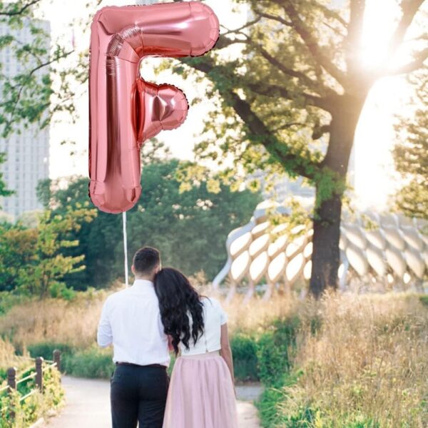 Balon Folie Metalizata Litera F, , 80 cm, Umflati cu Heliu sau Aer, Ambalaj Individual, Pai inclus, Rose Gold - imagine 3