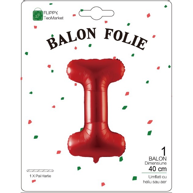 Balon Folie Metalizata Litera I, , 40 cm, Umflati cu Heliu sau Aer, Ambalaj Individual, Pai inclus, Rosu - imagine 4