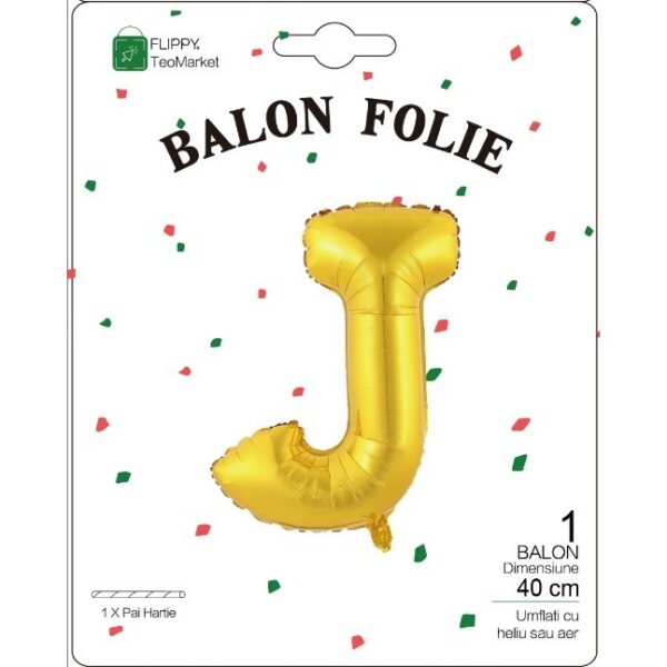 Balon Folie Metalizata Litera J, , 40 cm, Umflati cu Heliu sau Aer, Ambalaj Individual, Pai inclus, Auriu - imagine 2