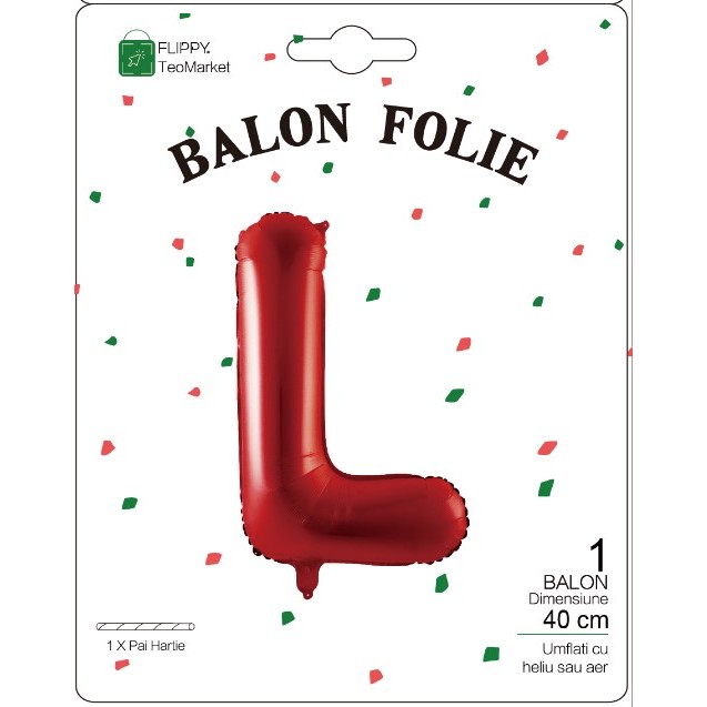 Balon Folie Metalizata Litera L, , 40 cm, Umflati cu Heliu sau Aer, Ambalaj Individual, Pai inclus, Rosu - imagine 2