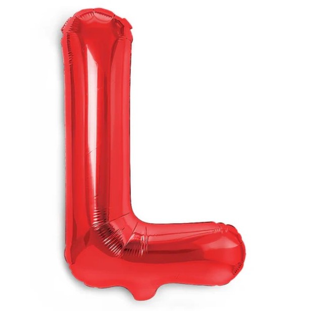Balon Folie Metalizata Litera L, , 40 cm, Umflati cu Heliu sau Aer, Ambalaj Individual, Pai inclus, Rosu