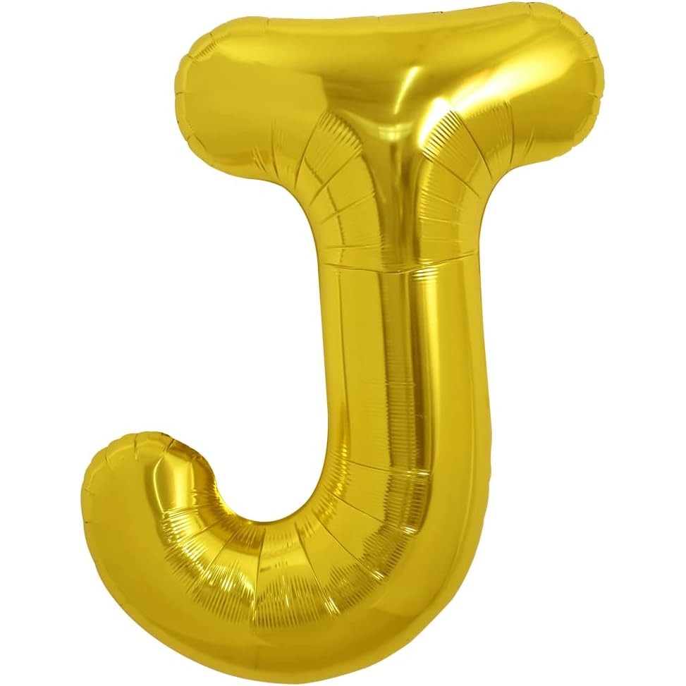 Balon Folie Metalizata Litera J, , 40 cm, Umflati cu Heliu sau Aer, Ambalaj Individual, Pai inclus, Auriu