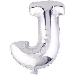 Balon Folie Metalizata Litera J, , 40 cm, Umflati cu Heliu sau Aer, Ambalaj Individual, Pai inclus, Argintiu