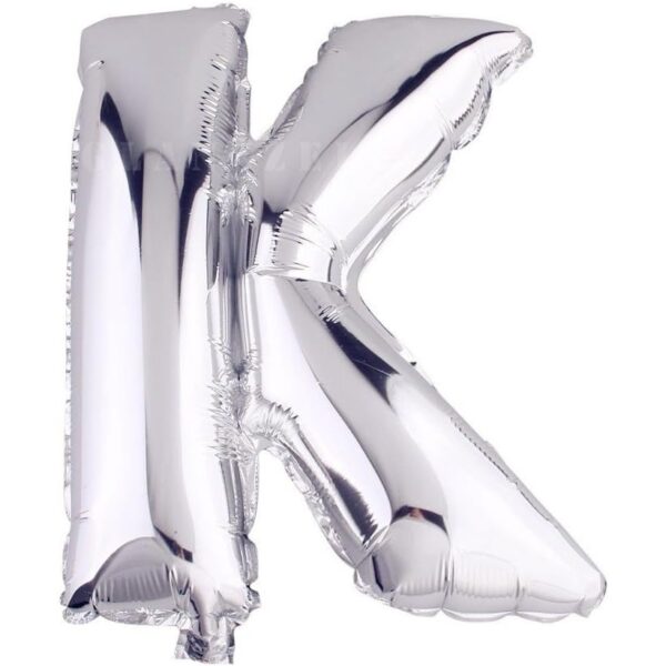 Balon Folie Metalizata Litera K, , 40 cm, Umflati cu Heliu sau Aer, Ambalaj Individual, Pai inclus, Argintiu - imagine 4