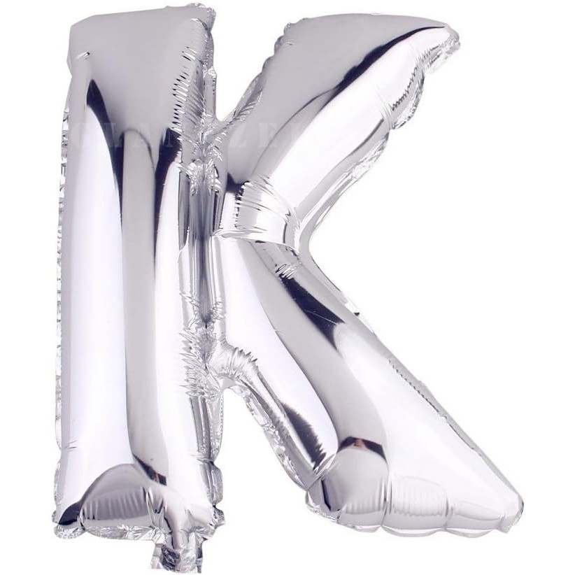 Balon Folie Metalizata Litera K, , 40 cm, Umflati cu Heliu sau Aer, Ambalaj Individual, Pai inclus, Argintiu - imagine 4