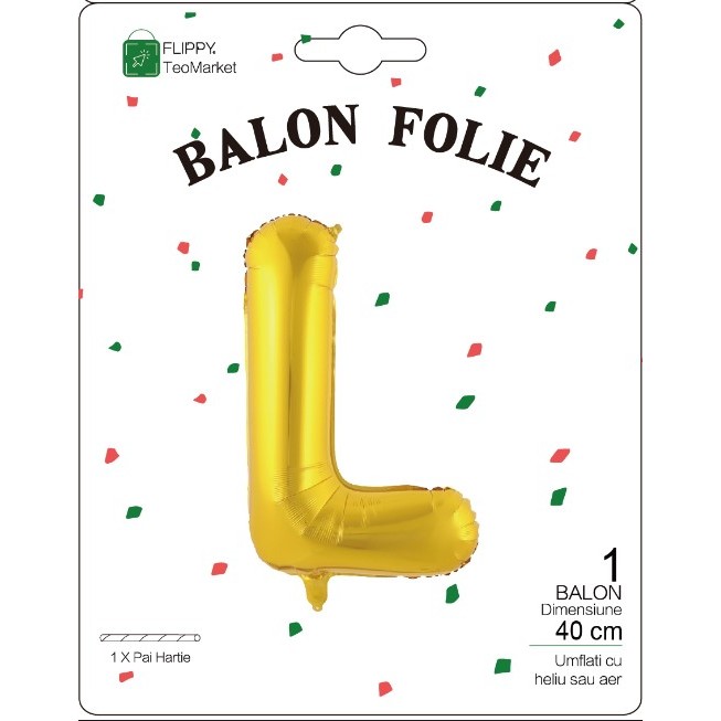 Balon Folie Metalizata Litera L, , 40 cm, Umflati cu Heliu sau Aer, Ambalaj Individual, Pai inclus, Auriu - imagine 2