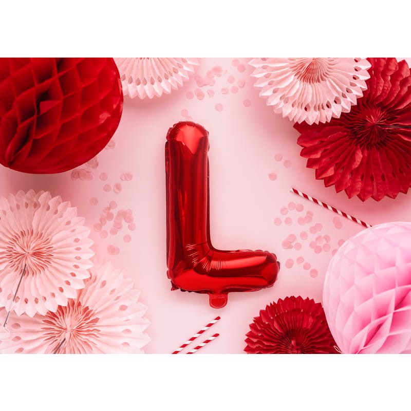 Balon Folie Metalizata Litera L, , 40 cm, Umflati cu Heliu sau Aer, Ambalaj Individual, Pai inclus, Rosu - imagine 4