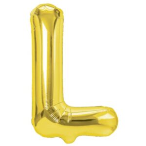 Balon Folie Metalizata Litera L, , 40 cm, Umflati cu Heliu sau Aer, Ambalaj Individual, Pai inclus, Auriu