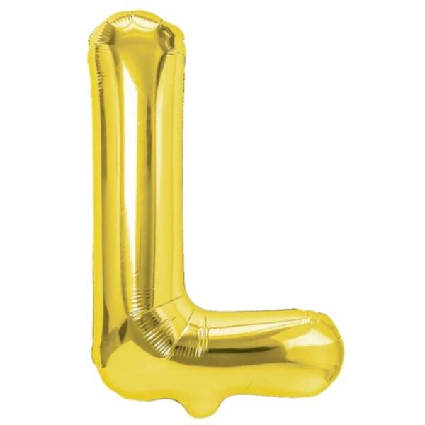 Balon Folie Metalizata Litera L, , 40 cm, Umflati cu Heliu sau Aer, Ambalaj Individual, Pai inclus, Auriu
