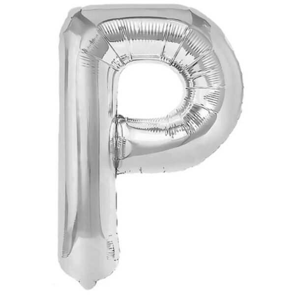 Balon Folie Metalizata Litera P, , 40 cm, Umflati cu Heliu sau Aer, Ambalaj Individual, Pai inclus, Argintiu