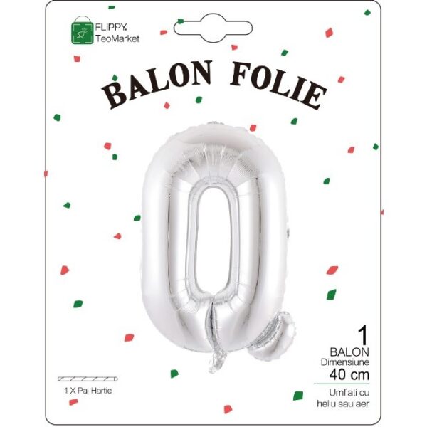 Balon Folie Metalizata Litera Q, , 40 cm, Umflati cu Heliu sau Aer, Ambalaj Individual, Pai inclus, Argintiu - imagine 2