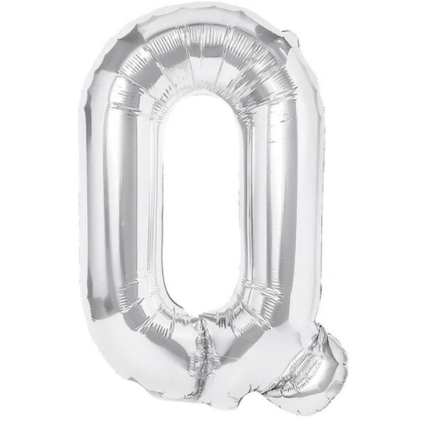 Balon Folie Metalizata Litera Q, , 40 cm, Umflati cu Heliu sau Aer, Ambalaj Individual, Pai inclus, Argintiu