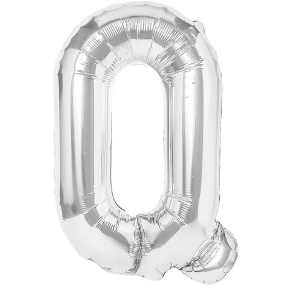Balon Folie Metalizata Litera Q, , 40 cm, Umflati cu Heliu sau Aer, Ambalaj Individual, Pai inclus, Argintiu