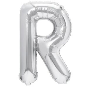 Balon Folie Metalizata Litera R, , 40 cm, Umflati cu Heliu sau Aer, Ambalaj Individual, Pai inclus, Argintiu