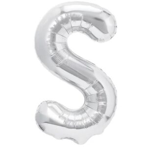 Balon Folie Metalizata Litera S, , 40 cm, Umflati cu Heliu sau Aer, Ambalaj Individual, Pai inclus, Argintiu