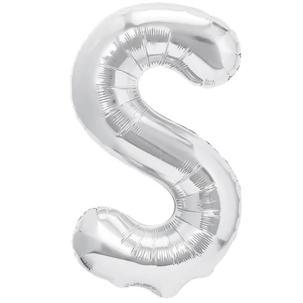 Balon Folie Metalizata Litera S, , 40 cm, Umflati cu Heliu sau Aer, Ambalaj Individual, Pai inclus, Argintiu