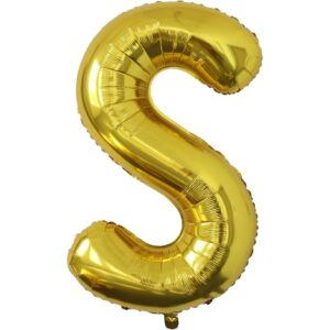 Balon Folie Metalizata Litera S, , 80 cm, Umflati cu Heliu sau Aer, Ambalaj Individual, Pai inclus, Auriu