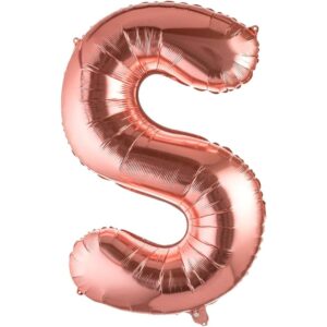 Balon Folie Metalizata Litera S, , 80 cm, Umflati cu Heliu sau Aer, Ambalaj Individual, Pai inclus, Rose Gold