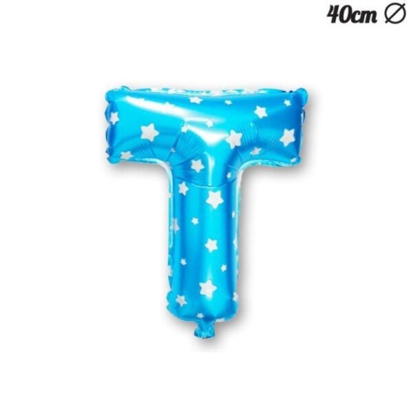 Balon Folie Metalizata Litera T, , 40 cm, Cu Imprimeu Stelute, Umflati cu Heliu sau Aer, Ambalaj Individual, Pai inclus, Albastru - imagine 4
