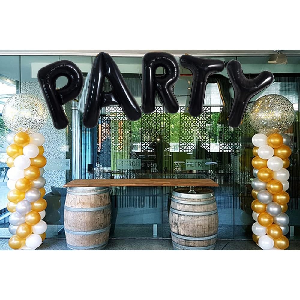 Balon Folie Metalizata Litera T, , 40 cm, Umflati cu Heliu sau Aer, Ambalaj Individual, Pai inclus, Negru - imagine 4