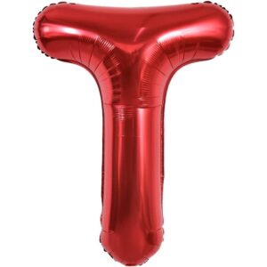 Balon Folie Metalizata Litera T, , 40 cm, Umflati cu Heliu sau Aer, Ambalaj Individual, Pai inclus, Rosu