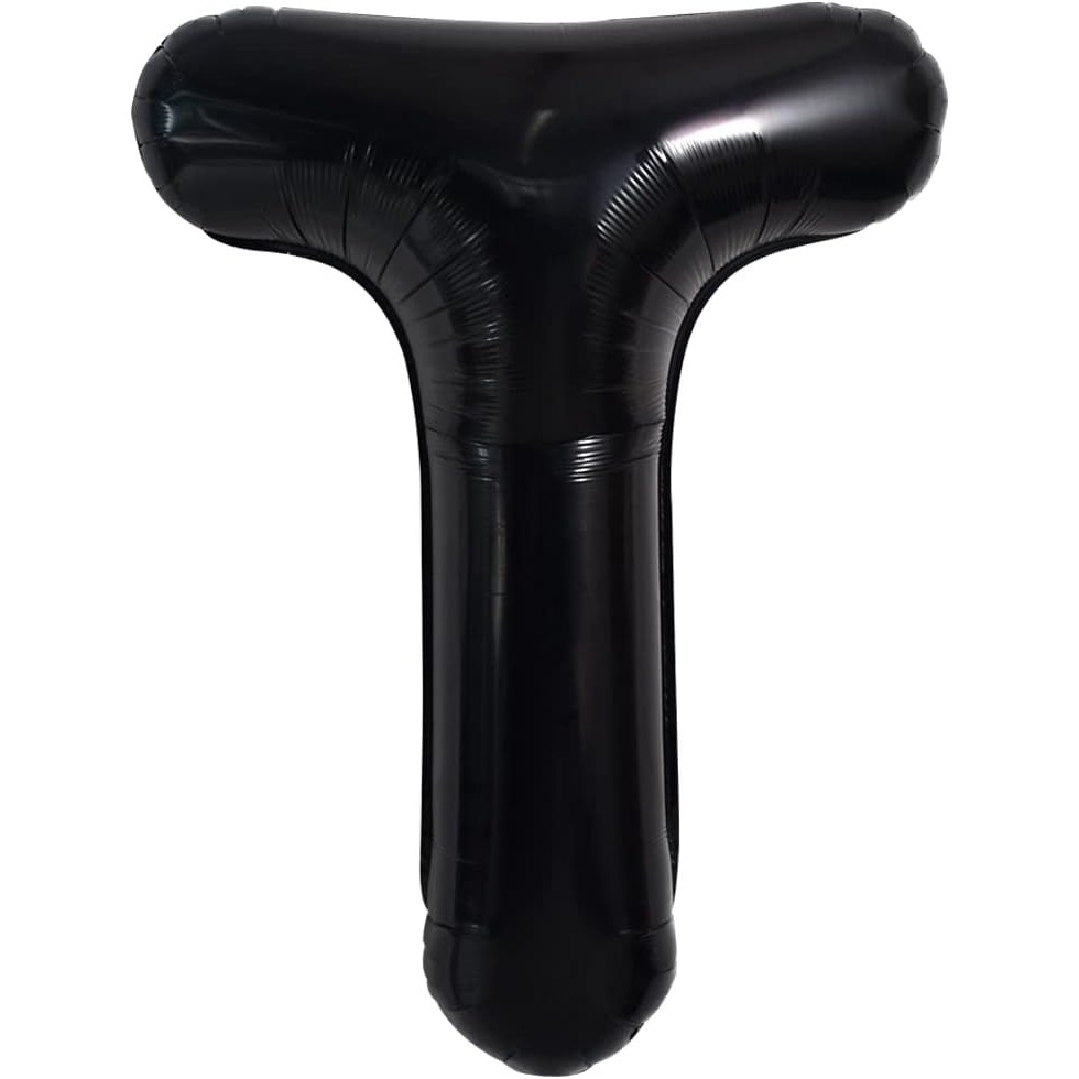 Balon Folie Metalizata Litera T, , 40 cm, Umflati cu Heliu sau Aer, Ambalaj Individual, Pai inclus, Negru