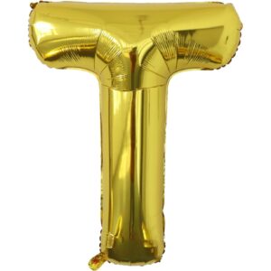 Balon Folie Metalizata Litera T, , 80 cm, Umflati cu Heliu sau Aer, Ambalaj Individual, Pai inclus, Auriu