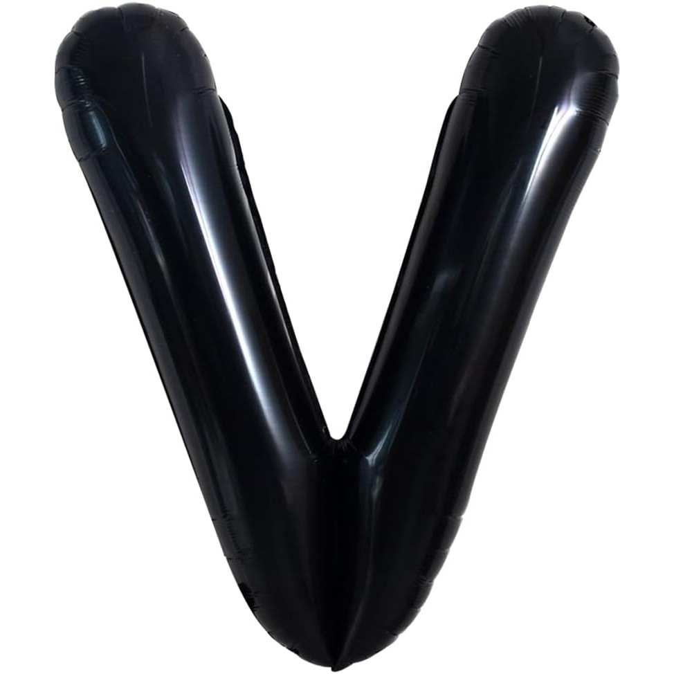 Balon Folie Metalizata Litera V, , 40 cm, Umflati cu Heliu sau Aer, Ambalaj Individual, Pai inclus, Negru