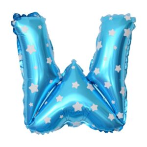 Balon Folie Metalizata Litera W, , 40 cm, Cu Imprimeu Stelute, Umflati cu Heliu sau Aer, Ambalaj Individual, Pai inclus, Albastru