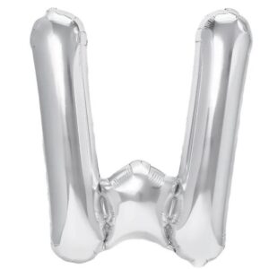 Balon Folie Metalizata Litera W, , 40 cm, Umflati cu Heliu sau Aer, Ambalaj Individual, Pai inclus, Argintiu