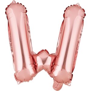 Balon Folie Metalizata Litera W, , 40 cm, Umflati cu Heliu sau Aer, Ambalaj Individual, Pai inclus, Rose Gold