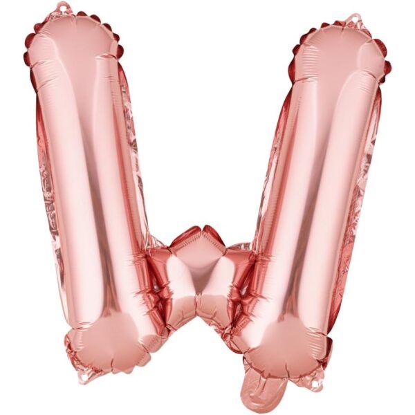 Balon Folie Metalizata Litera W, , 40 cm, Umflati cu Heliu sau Aer, Ambalaj Individual, Pai inclus, Rose Gold