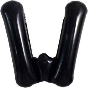 Balon Folie Metalizata Litera W, , 40 cm, Umflati cu Heliu sau Aer, Ambalaj Individual, Pai inclus, Negru