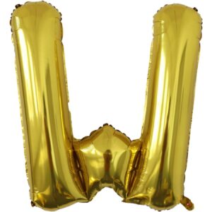 Balon Folie Metalizata Litera W, , 80 cm, Umflati cu Heliu sau Aer, Ambalaj Individual, Pai inclus, Auriu
